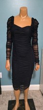 Fashion nova NWT Black Mesh Ruched Longsleeve Midi Dress Size Medium