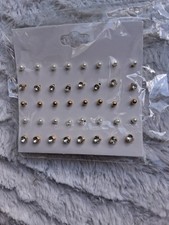 Mixed Stud Earrings Set Gold Tone Faux Pearl Clear Round Crystal