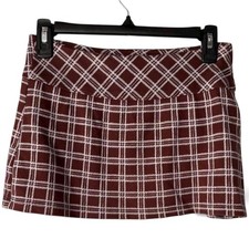 brown and white plaid miniskirt