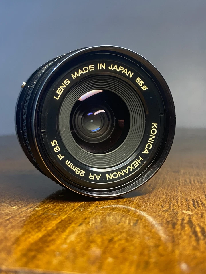 Objectif Grand Angle Konica Hexanon AR 28mm f/3.5 AE Fabriqué au Japon Filtr 55 - Photo 2/4