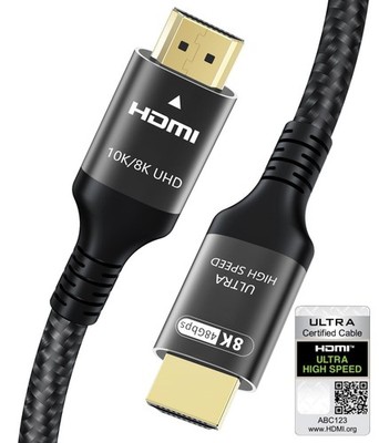 Certified 10K 8K HDMI 2.1 Cable 10 FT, 48Gbps Ultra High Speed 10 ft, Black 