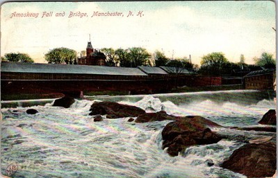 Vintage Amoskeag fall and bridge Manchester NH postcard undivided back