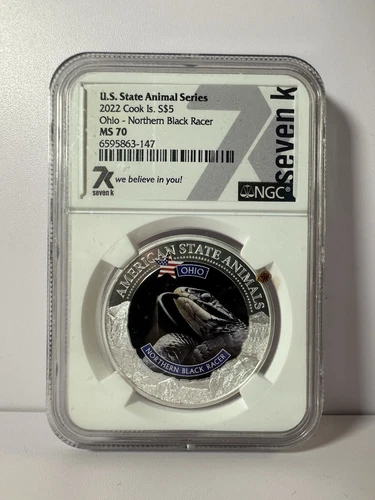 COOK ISLANDS 2022 STATE ANIMAL SERIES OHIO NGC MS70 7K NORTHERN BLACK RACER