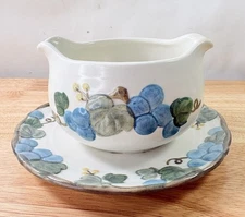 Metlox 1963 Sculptured Grapes Poppytrail California Gravy Boat w Attached Saucer