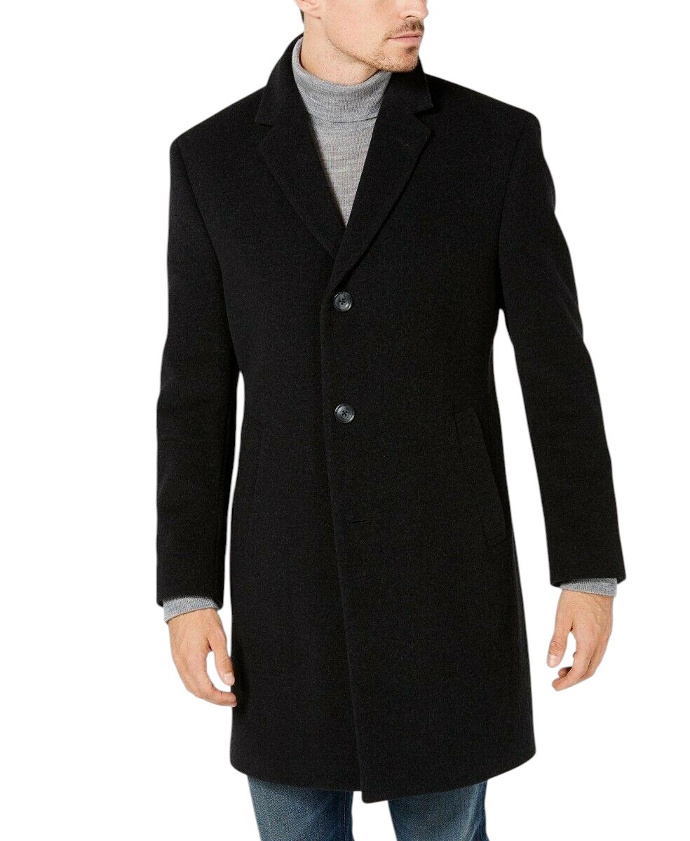 Nautica Mens Classic fit Wool Overcoat Coat 48 R Black Solid 16590₽
