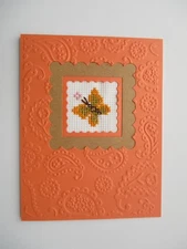 Handmade Greeting Card Cross Stitch Completed Finished Butterfly