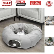 - Round Cat Tunnel with Bed | Interactive Cat Toys for Indoor Cats Kitten Kit...