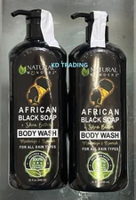 (2-Pk) Natural Wunderz 100% Natural AFRICAN BLACK SOAP + Shea Butter BODY WASH