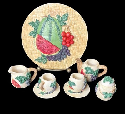 Ceramic Miniature Tea Set   Watermelon & Grape   Collectible 10 Piece Set