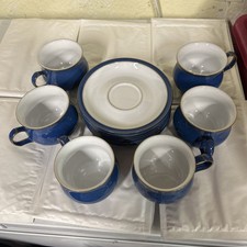 DENBY IMPERIAL BLUE 6 X CUPS AND SAUCERS STONEWARE TABLEWARE EXCELLENT CONDITION
