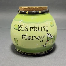 Coin Bank Bella Casa by Ganz "Martini Money" Ceramic Cash Jar Cork Lid