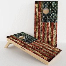 Premium Tournament Birch Wood Patriotic Flag Cornhole Boards with Bags UV Direct