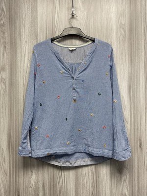 White Stuff blau Micro Gingham V-Ausschnitt bestickt Bluse Größe 8 PT