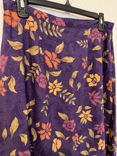 VTG Herman Geist Skirt Womens L Purple Floral Midi Rayon Whimsygoth BOHO Cottage