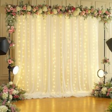 10x10FT Beige Wrinkle Free Backdrop Curtains with Lights String for Parties -...