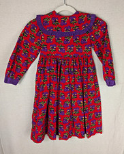 Kelly's Kids Girls 1990s Vintage Corduroy Floral Long Sleeve Dress Size 6