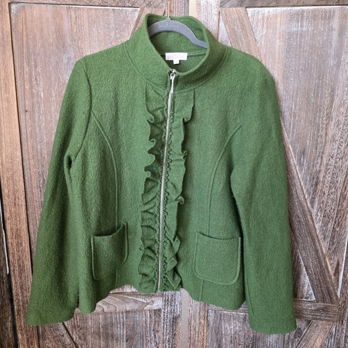 Joseph A. Jacket Women's Size Large Green Full Zip Ruffle Trim 100% ...