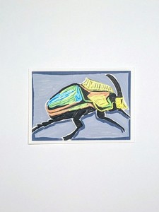 aceo beetle rainbow metallic details gray background  marisas_endeavors
