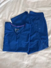 Healing Hands Purple Label Yoga Women Scrub Set Royal Blue Top Size M Bottom SP