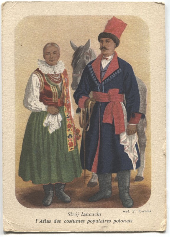 POSTCARD Poland folk costumes ethnic type Lancut wedding couple blouse vest old