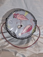 Vintage Mid Century Pink Flamingo Vinyl Plastic Round Handbag Purse Retro 1950s