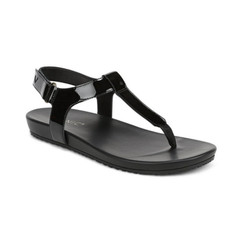 VIONIC Women Palisades Toe Post Ankle Strap Sandal, Black Patent NEW 