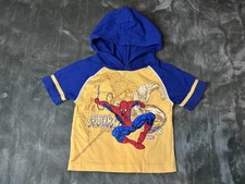 Spider-Man Shirt Boys 18-24 Months Yellow Blue Hooded The Amazing Marvel Tee