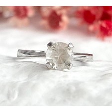 Solitaire Round Cut Cubic Zirconia 925 Sterling Silver Vintage Ring - sz 6