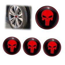 4PCS Skull Car Wheel Hub Center Cap Sticker, 2.2" Metal Wheel Cover, BlackRed
