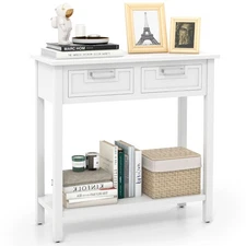 Accent Console Table Entryway Sofa Foyer Table Storage Shelf W/2 Drawers White