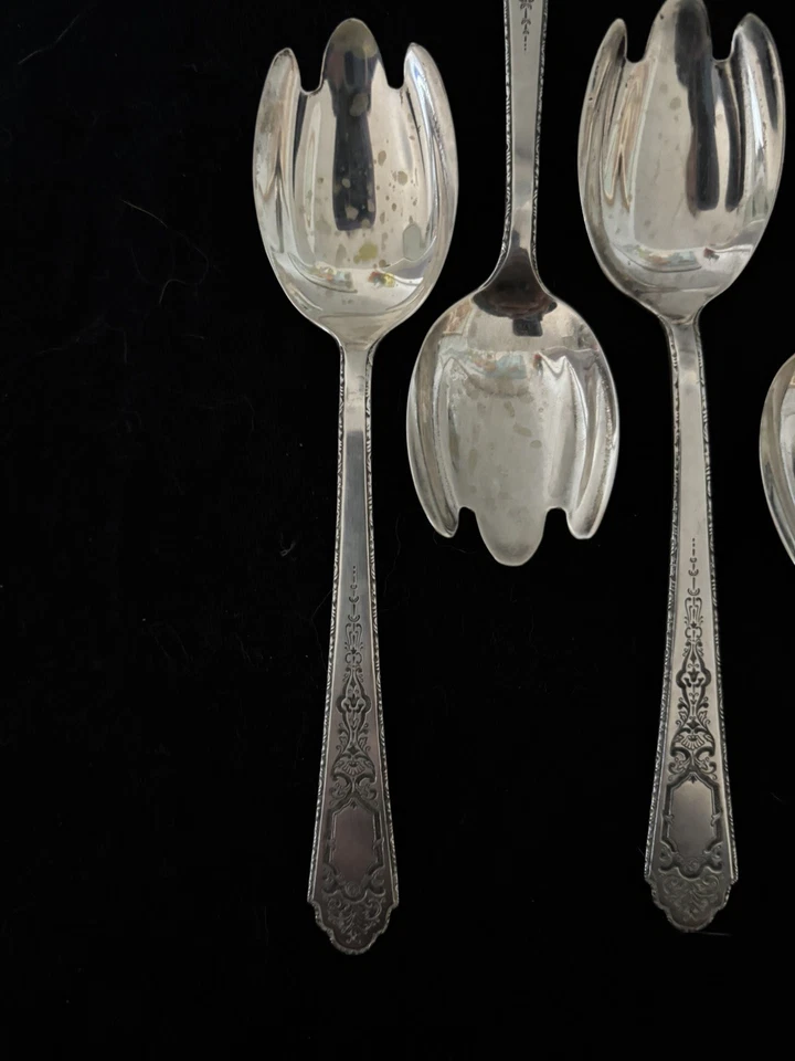 Mary II Lunt 纯银凹槽冰淇淋叉 9 件古董免运费 — 第 4/4 张图片