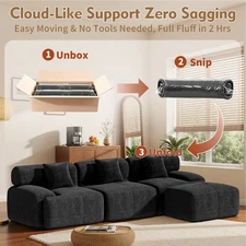 Premium 118" Compressed Chenille Sofa Set Sofa Bed Sectional Couch Foam Floor