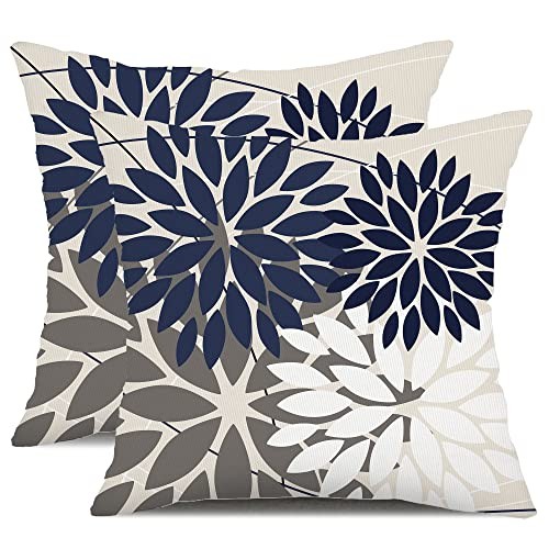 Outdoor Throw Pillow Covers 18x18 Inch Set of 18" x 18" (Pack of 2) Navy White - Imagen 2 de 6