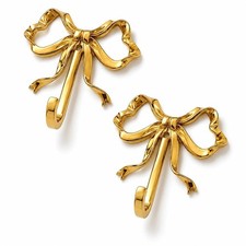 2 PCS Gold Bow Wall Hooks Large 3.62x3.54x0.79 In Brass Hanging Coat Hat Key