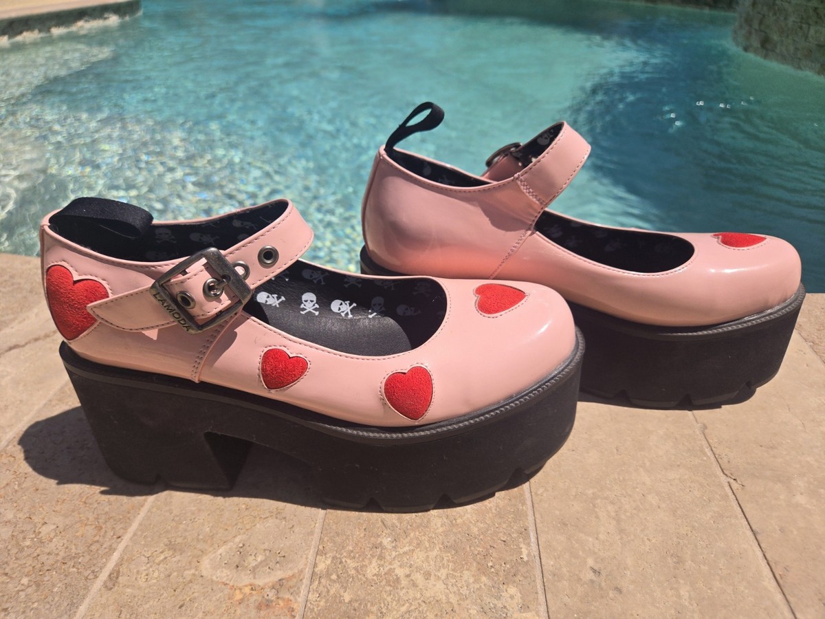 Pink Mary Jane Shoes With Hearts Rosey Love Chunky Mary Jane Shoes