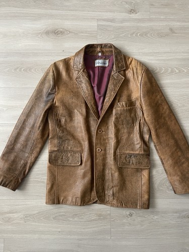 Vtg Mordex London Leather Blazer Jacket Medium Brown 90s Made in UK Steampunk