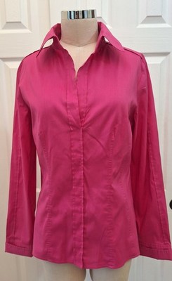 Hugo Boss Bashina Magenta Poplin Side Zippers Long Sleeve Blouse Slim Fit 