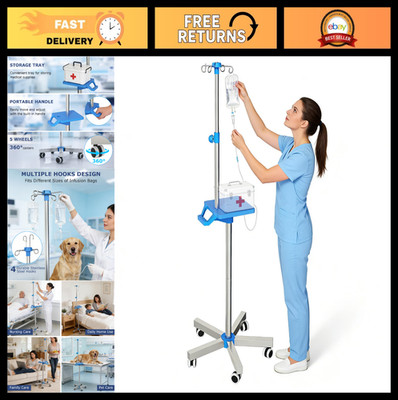 Adjustable Portable IV Pole Stand with Wheels, 52.3''-70.8'', Stainless Steel, Tra