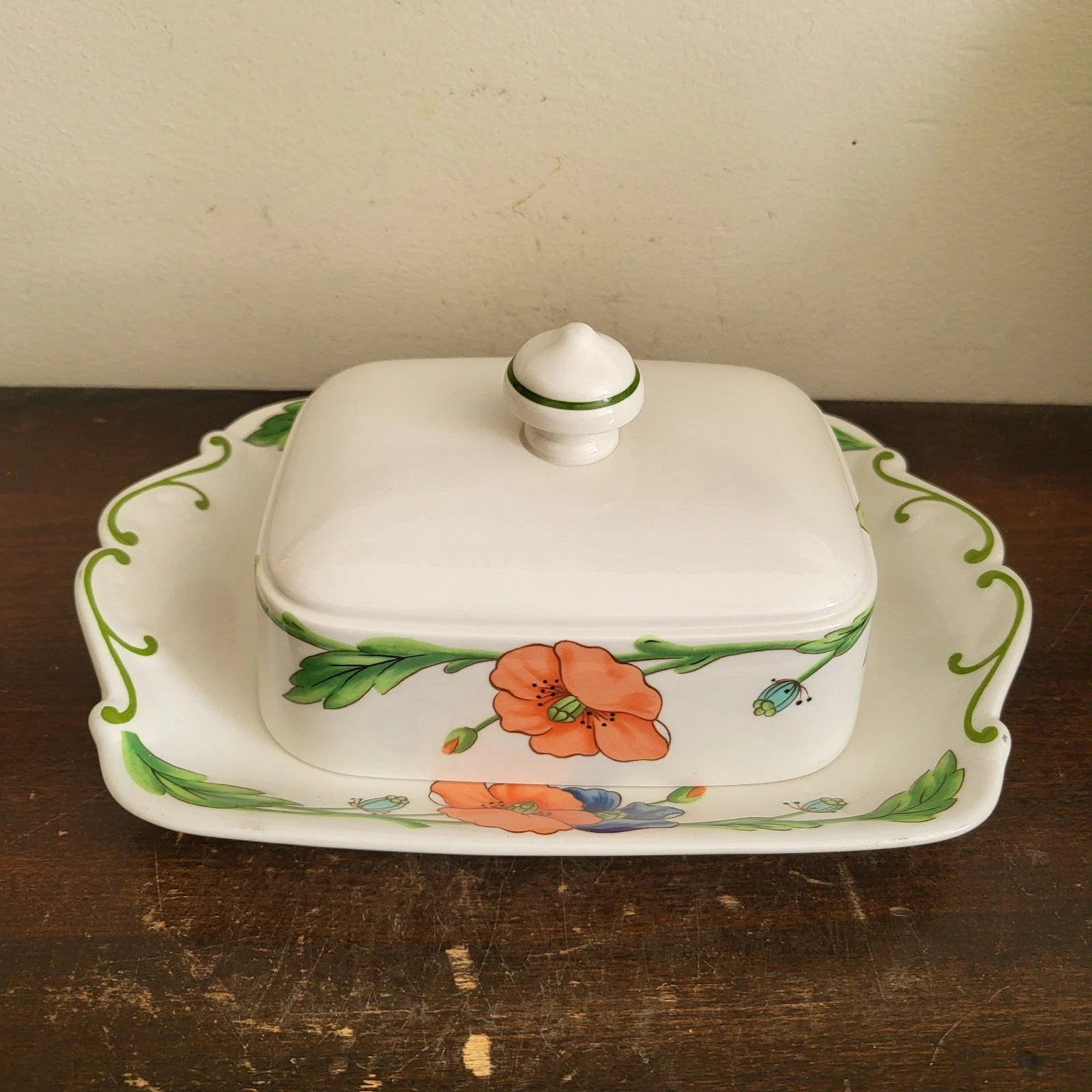 Villeroy & Boch Germany Amapola Rectangular Covered Butter Dish Poppies