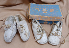 Vintage Baby Embroidered Lace Up Soft Leather Crib Shoes or Doll Shoes 2 pair