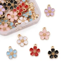 36pcs 5- Petal Flowe Zinc Alloy Pendants, Enamel Dangle Charms Ornament 16x13mm