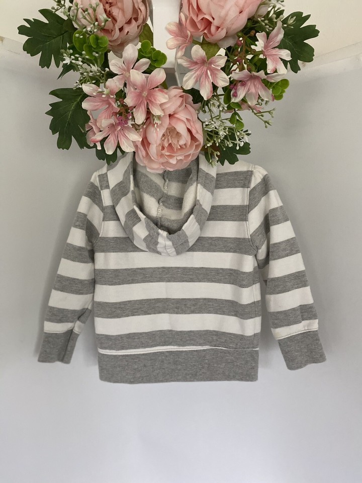 Old Navy Girls Hoodie Jacket Size 2T White Gray Yellow Full Zip Up Long