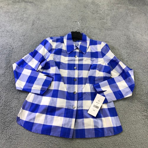 NINA MCLEMORE Top Womens 4 Combo Cara Shirt Shacket White Silk Blue $ 395 - Picture 2 of 10