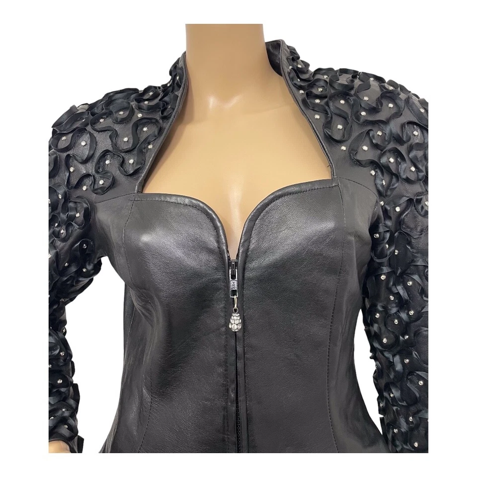Giovinezza Moda by Rocco D'Amelio Women's Black Leather Jacket, S - Image 2 of 4