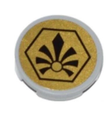 LEGO  Teil 14769pb007 - Fliese rund 2 x 2 schwarz Chima Logo Gold Muster 70123