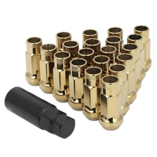 M12X1.5 Gold JDM Open End Cone Wheel Lug Nuts+Spline Locks+Key 21mmx50mm 20Pcs