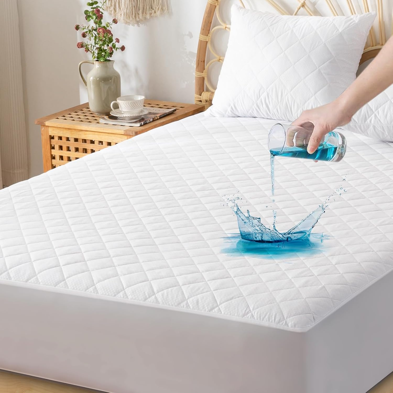 Quilted Fitted Waterproof Mattress Topper Queen Size, Breathable Pillow Top Matt