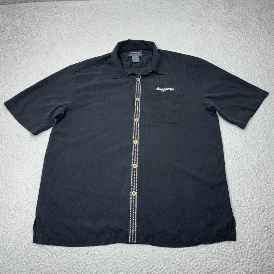Barrett Jackson Shirt Men Extra Large Black Silk Loop Collar Racing Auction Auto - Image 2 of 4