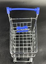 Blue Handle Metal Shopping Cart Miniature Doll Toy Replica 4.5
