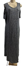 Soft Surroundings Women’s Heather Charcoal  Scoop Cold Shoulder Maxi Dress SZ PL